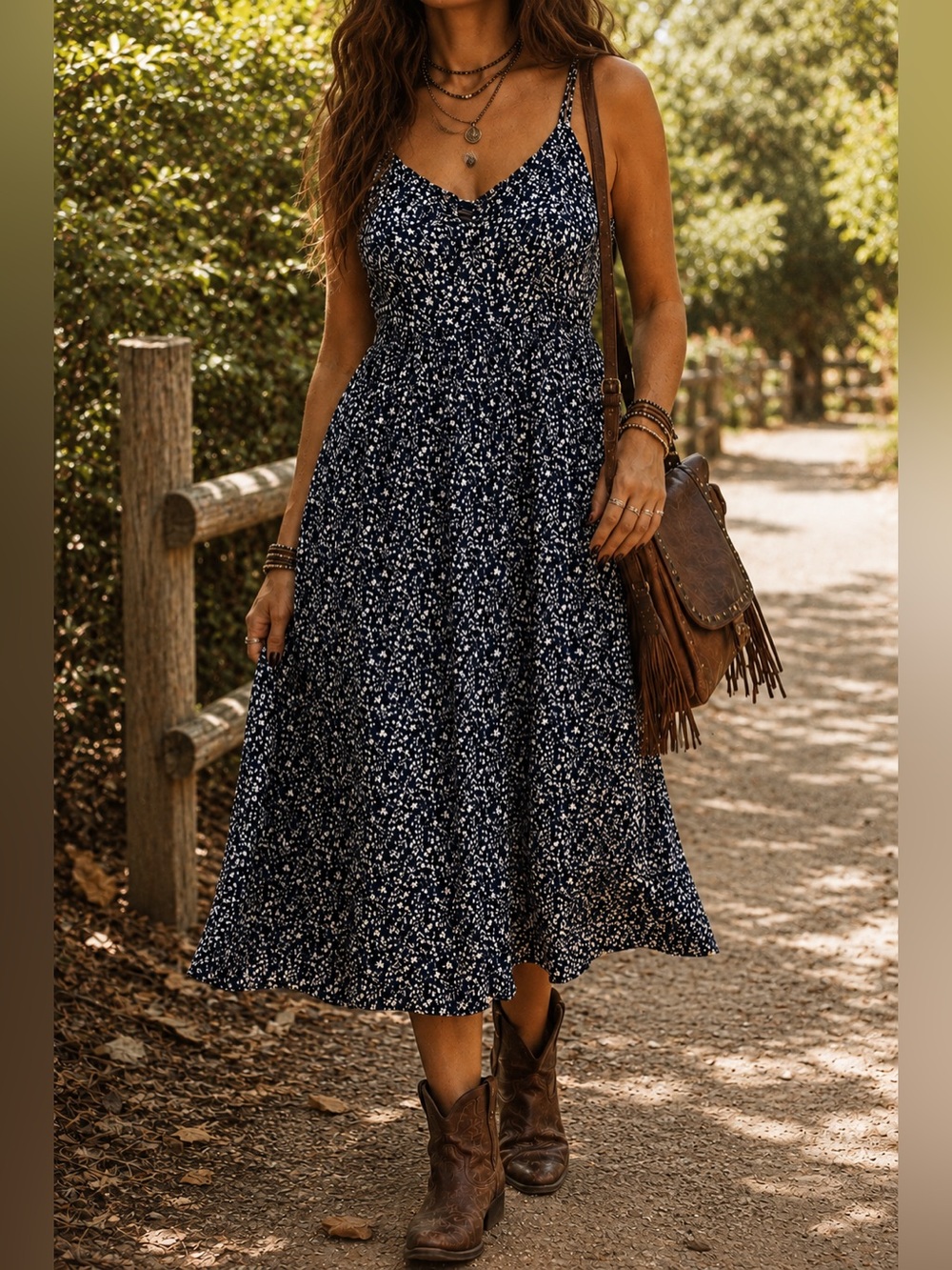 Old Navy Women’s Navy Blue & White Floral Spaghetti Strap Midi Dress Size LG